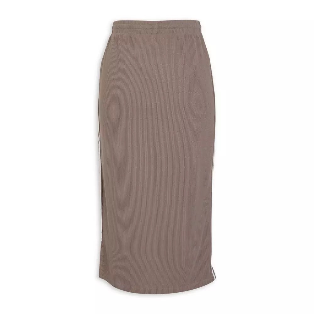 Adidas Originals Women's Sportwear Fit Ribbed Midi Skirt Taupe Size L - Picture 4 of 9
